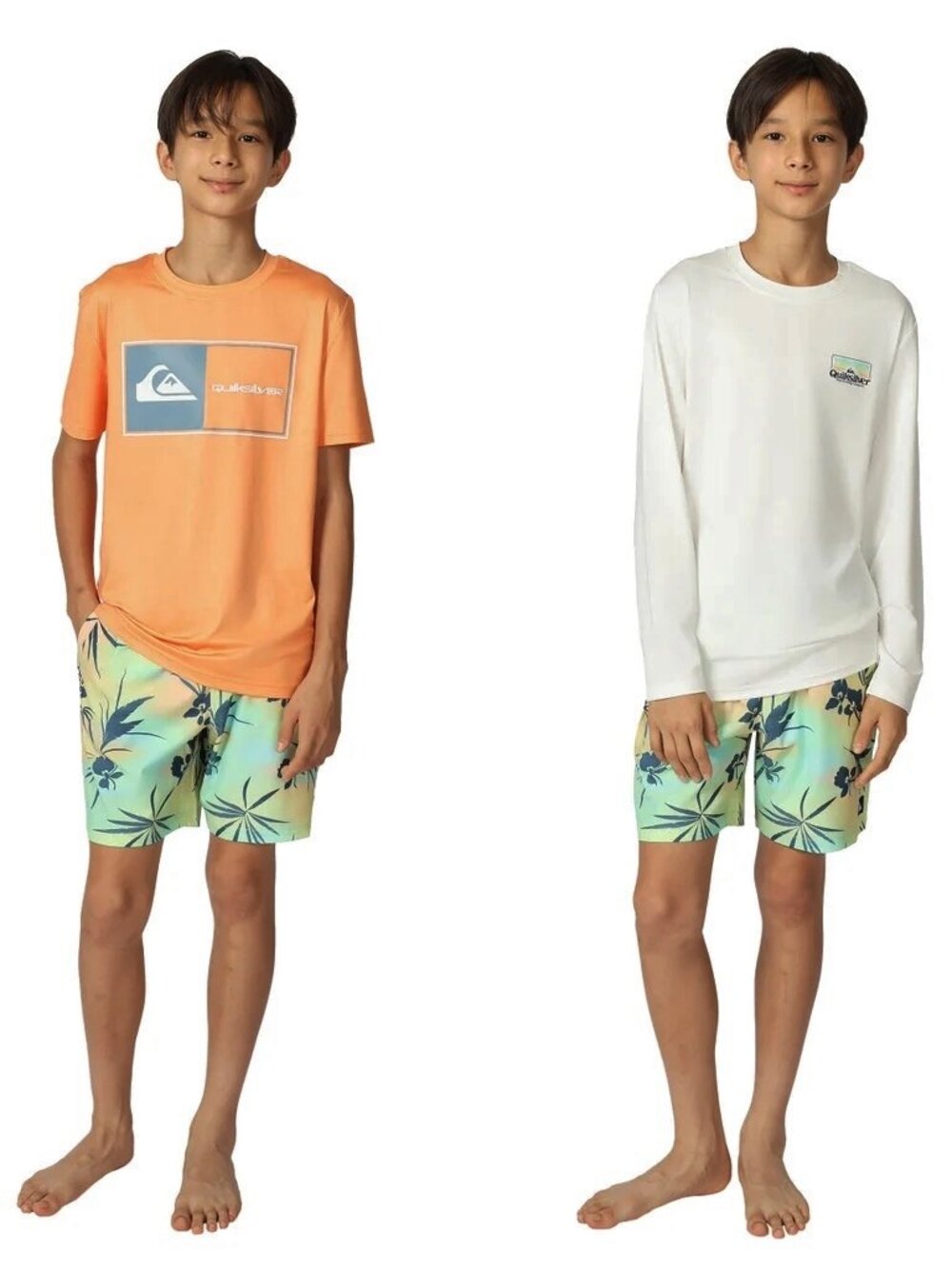 NEW Quiksilver 3 Pc Swim Set Shorts Trunks LS & SS Rash Guard Tops Boys M 10/12